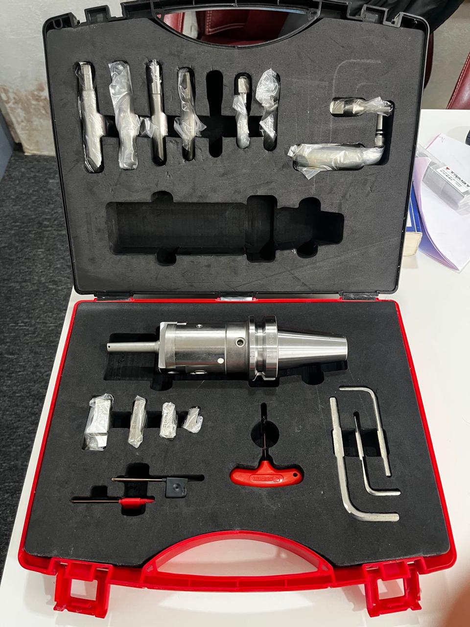DEREK tool-holding kit, open case showing holder, collets and accessories